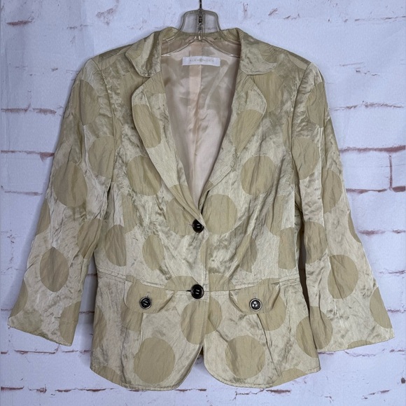 ALEXANDER 6 Celery Green Abstract Print Crinkle Safari Blazer Jacket Size 6 - Picture 10 of 15